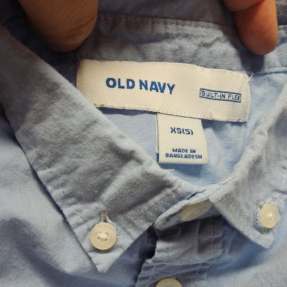 Old Navy Button Down Shirt Boys XS 5 Blue Built-In Flex Long Sleeve Oxford